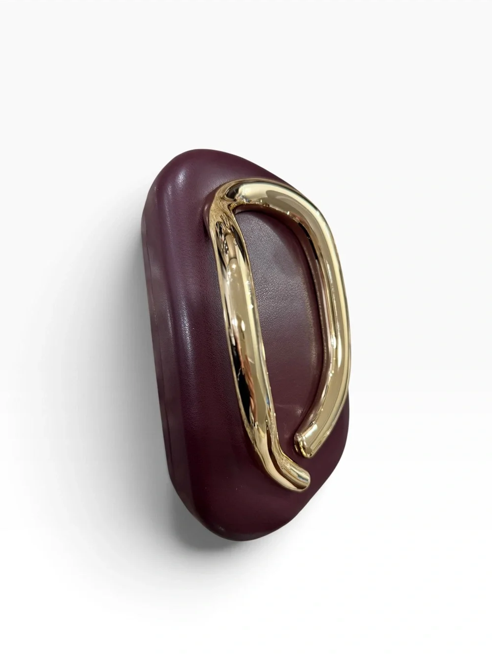 Women’s Burgundy Oval Clutch with Gold Handle
